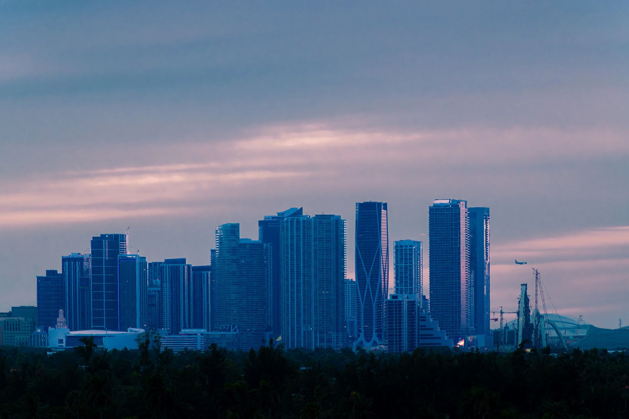 Miami skyline in pastel evening light