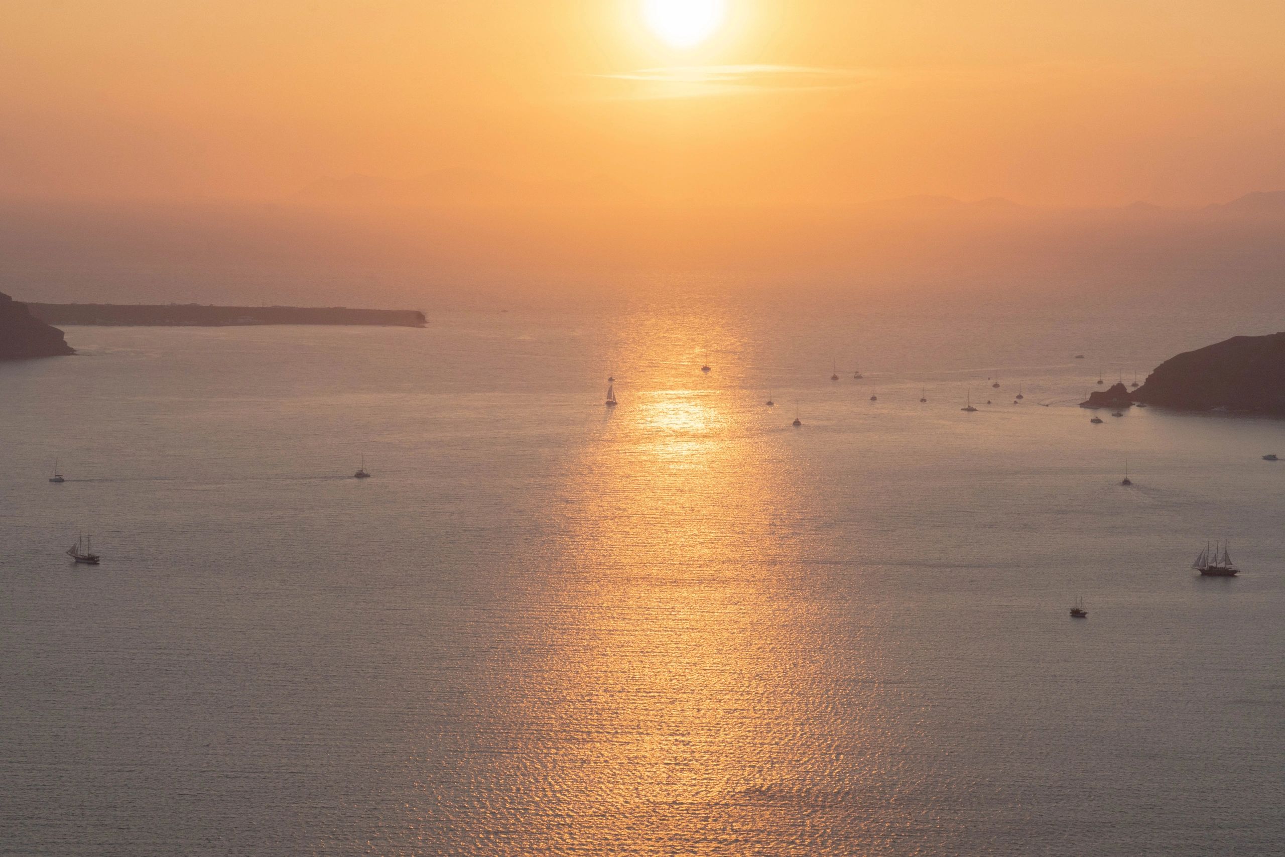 Santorini seascape at golden hour