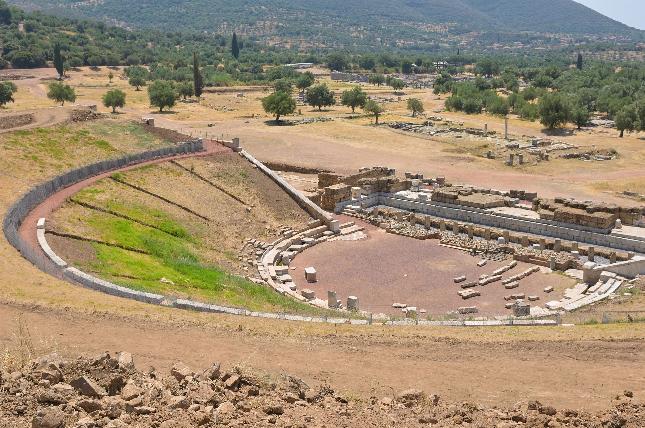 Ancient theatre ruins in the Peloponnese, Greece viewed from above