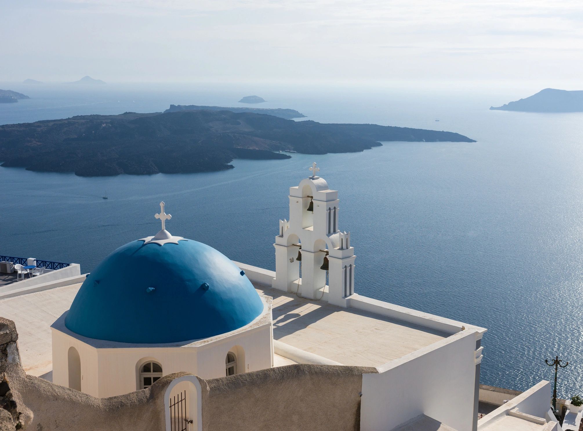Orthodox church on Santorini with sea view