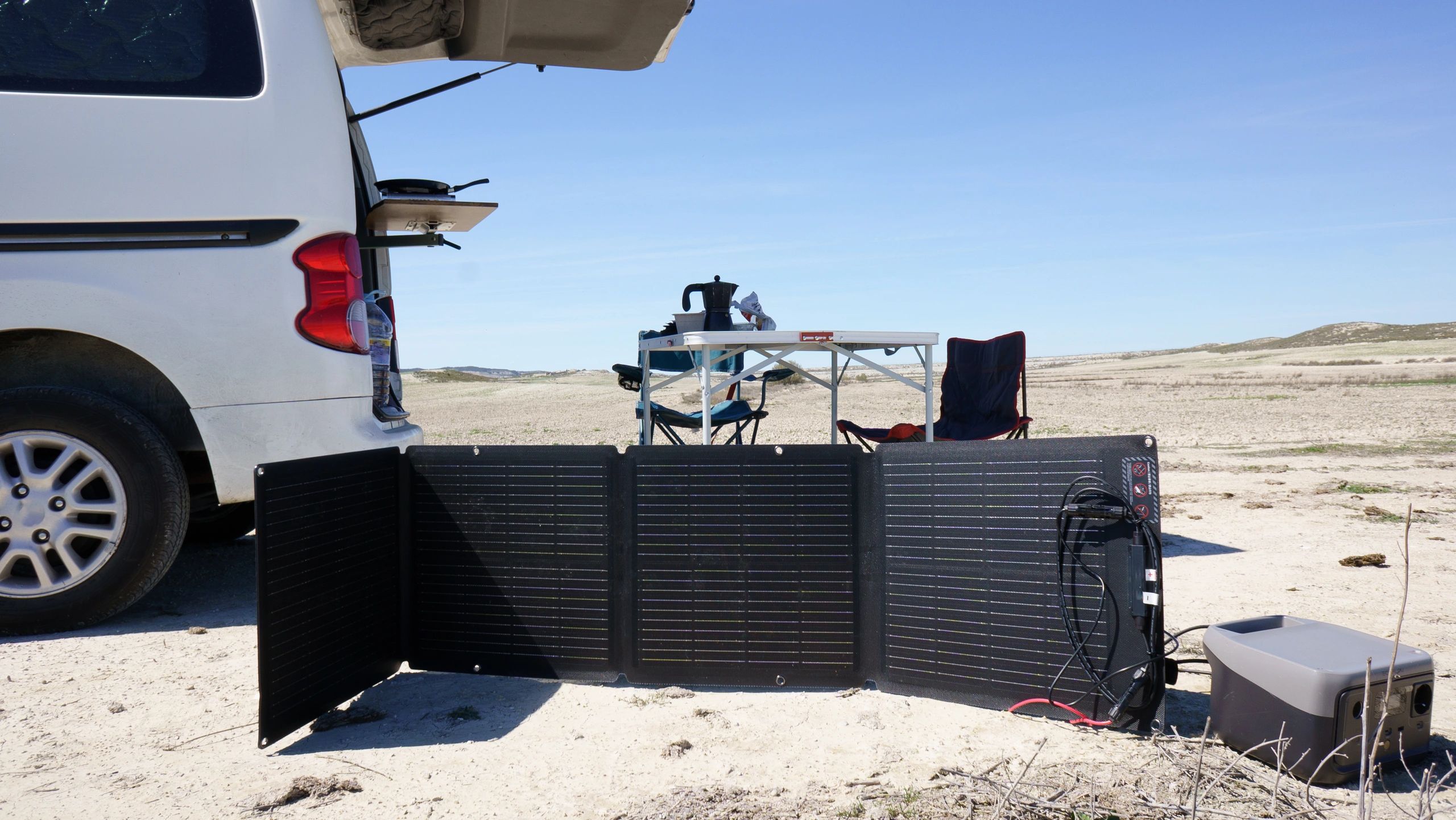Portable power station with solar panels for off-grid use